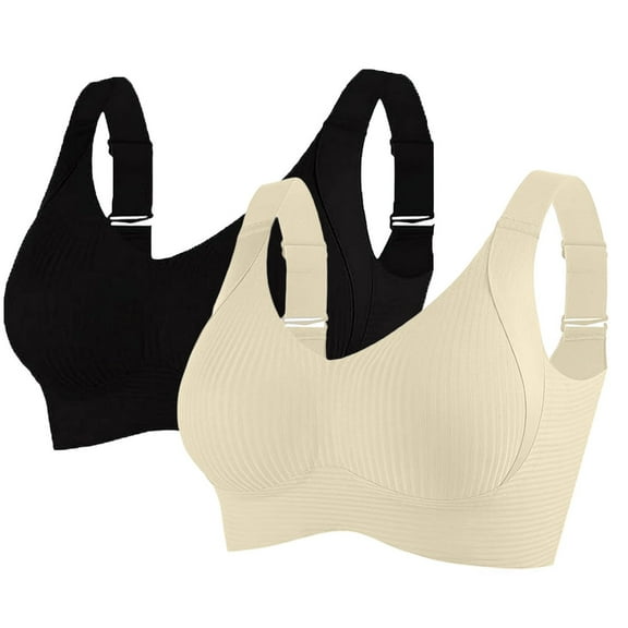 ZHENHONG Bras for Women 2 PC Comfortable Ribbed Wireless Bralettes Adjustable Padded Seamless Bras Multicolor XXXL