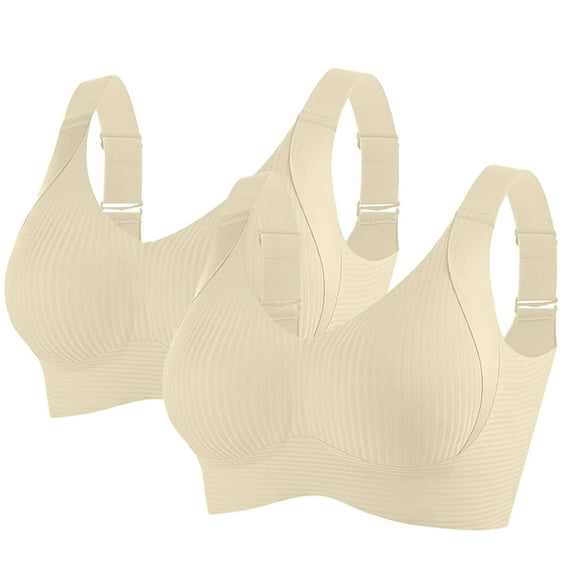 ZHENHONG Bras for Women 2 PC Comfortable Ribbed Wireless Bralettes Adjustable Padded Seamless Bras White XXL