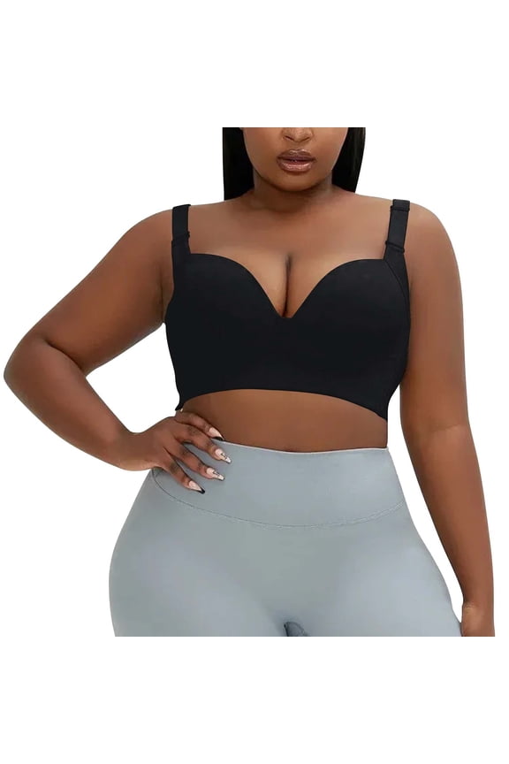 Bras for Women Large Size Glossy Charming Underwear Plain Anti Sagging Adjustable Bras with Wire Black 48/110C