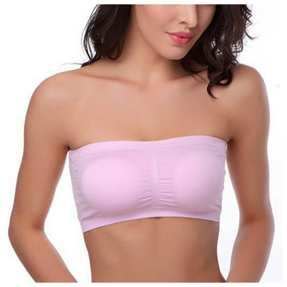 ZHENHONG Bras for Women Strapless Stretch Soft Bralette Underwear Padded Wireless Tube Tops Pink XL