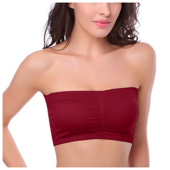 ZHENHONG Bras for Women Strapless Stretch Soft Bralette Underwear Padded Wireless Tube Tops Red M