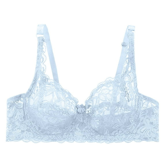 ZHENHONG Bras for Women Underwire Bra Lace Floral Bra Unlined Unpadded Plus Size Full Coverage Bra Blue 38