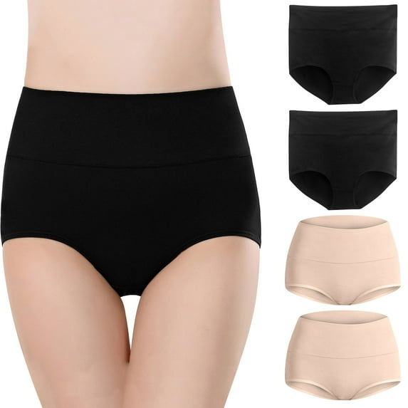 ZHENHONG Briefs for Women High Waisted Cotton Underwear Stretch Briefs Soft Full Coverage Panties 4P
