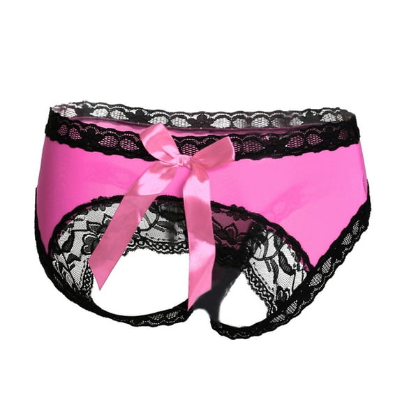 ZHENHONG Briefs for Women Low Waist Seductive Open Buttocks Hollow Breathable Sexy Bow Transparent Underwear