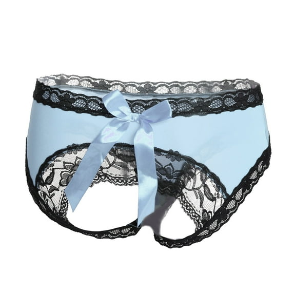 ZHENHONG Briefs for Women Low Waist Seductive Open Buttocks Hollow Breathable Sexy Bow Transparent Underwear
