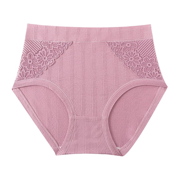 ZHENHONG Briefs for Women Solid Color Cotton V Neck High Waist Lace Abdominal Briefs