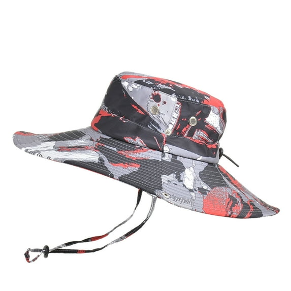 ZHENHONG Bucket Hats for Men Mountaineering Camouflage Outdoor Foldable Sunscreen Hat Casual Headwear Red