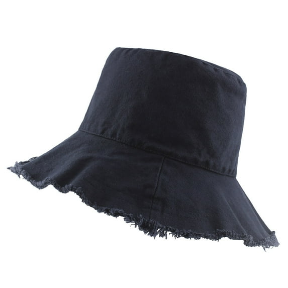 ZHENHONG Bucket Hats for Women Fashion Lady Sunscreen Hat Cotton Elegant Beach Hat Casual Solid Color Headwear Navy