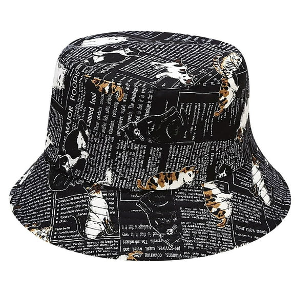 ZHENHONG Bucket Hats for Women Fashion Printing Sunshade Outdoor Basin Hat Casual Printed Headwear Black