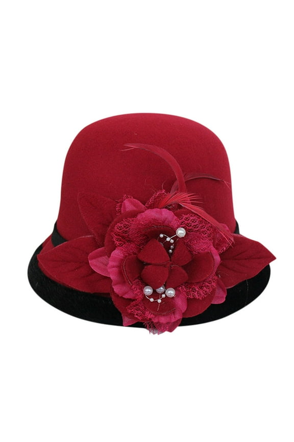 Bucket Hats for Women Fashion Wool French Style Painter Hat Vintage Party Top Hat Casual Plain Headwear Wine