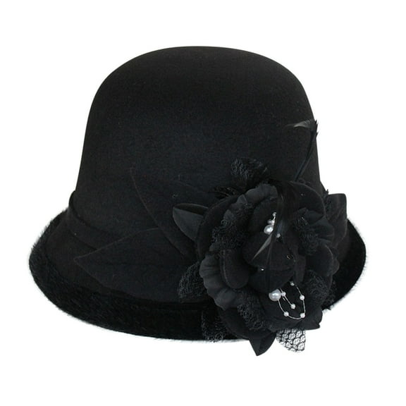 ZHENHONG Bucket Hats for Women Floral Round Top Basin Hat Elegant Small Party Hat Casual Solid Color Headwear Black