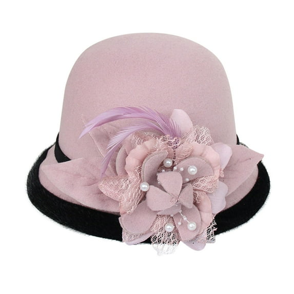 ZHENHONG Bucket Hats for Women Floral Round Top Basin Hat Elegant Small Party Hat Casual Solid Color Headwear Pink