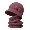 thumbnail image 1 of ZHENHONG Bucket Hats for Women Knitted Warm Padded Cotton Hat and Scarf Two Piece Set Casual Solid Color Headwear Pink, 1 of 3