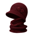thumbnail image 1 of ZHENHONG Bucket Hats for Women Knitted Warm Padded Cotton Hat and Scarf Two Piece Set Casual Solid Color Headwear Red, 1 of 3