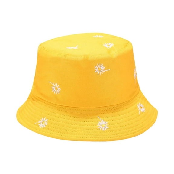 ZHENHONG Bucket Hats for Women Printed Pattern Tie Dye Double Basin Hat Outdoor Sun Hat Casual Solid Headwear Yellow