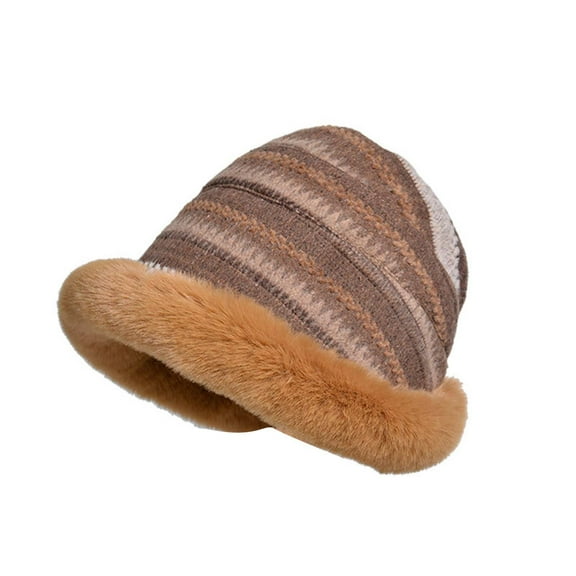ZHENHONG Bucket Hats for Women Striped Fisherman's Hat Retro Knitted Wool Basin Hat Casual Solid Color Headwear Beige