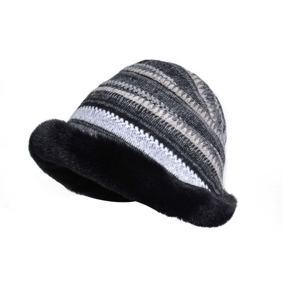 ZHENHONG Bucket Hats for Women Striped Fisherman's Hat Retro Knitted Wool Basin Hat Casual Solid Color Headwear Black