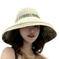 thumbnail image 1 of ZHENHONG Bucket Hats for Women Wide Brim Double Sided Floppy Hat Foldable Ethnic Wind Travel Sunscreen Sun Beach Hat Beige, 1 of 3