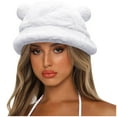thumbnail image 1 of ZHENHONG Bucket Hats for Women and Men Cute Bear Ear Basin Hat Thick Warm Hat Casual Solid Color Headwear White, 1 of 4