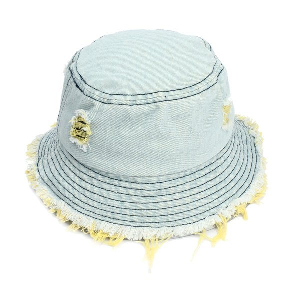 ZHENHONG Bucket Hats for Women and Men Unisex Casual Denim Hole Splice Hat Washed Tassel Fisherman Hat Sun Hats