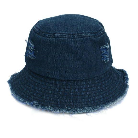 ZHENHONG Bucket Hats for Women and Men Unisex Casual Denim Hole Splice Hat Washed Tassel Fisherman Hat Sun Hats
