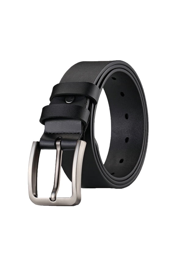 Buckle Belt for Men Cowhide Pin Buckle Belt Single Layer Leather Perforated Belt Men's Accessories Belt Black