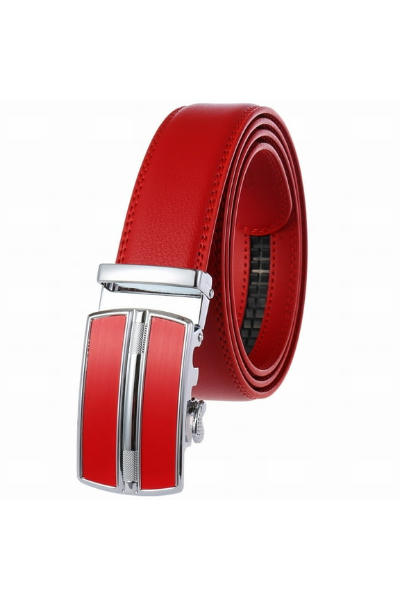Buckle Belt for Men Plain Trendy Cowhide Belt Faux Leather Casual Buckle Waistband Men's Accessories Belt Red