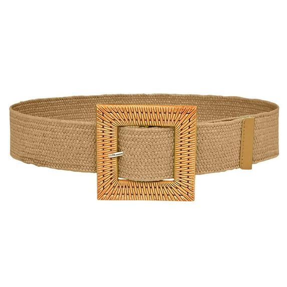ZHENHONG Buckle Belt for Women Elastic Woven Casual Summer Belt Stretch Skinny Belt with Wooden Buckle Women's Accessories Belt Yellow