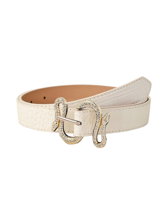 Buckle Belt for Women Fashion Waist Belt Snake Design Belt Thin Buckle Leather Waistband Women's Accessories Belt White