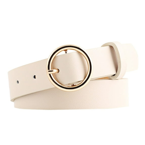 ZHENHONG Buckle Belt for Women New Round Faux Leather Belt Personality Belt Casual Round Buckle Belt Women's Accessories Belt Beige