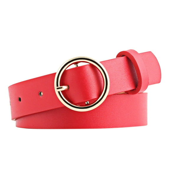 ZHENHONG Buckle Belt for Women New Round Faux Leather Belt Personality Belt Casual Round Buckle Belt Women's Accessories Belt Red
