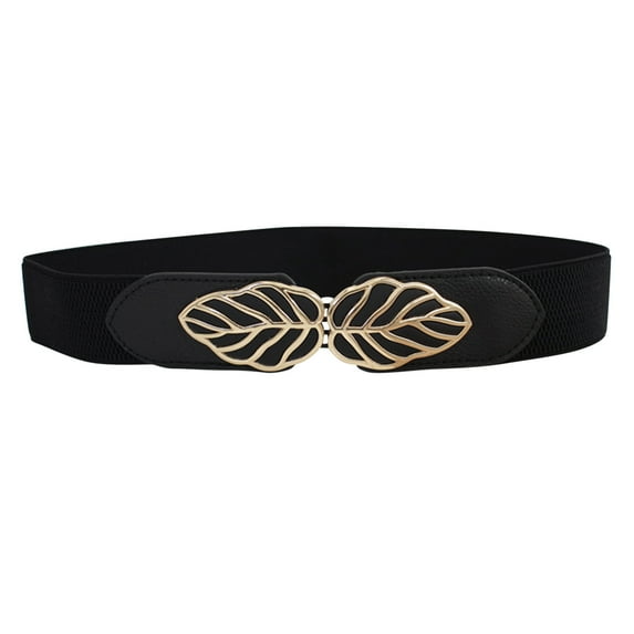 ZHENHONG Buckle Belt for Women Vintage Wide Elastic Waistband Elastic Dress Belt with Leaves Decorative Buckle Women's Accessories Belt Black