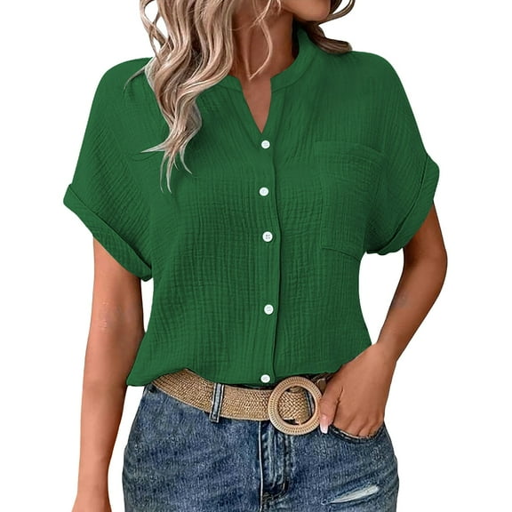 ZHENHONG Button Down Shirts for Women,Solid Color Mock Neck Button Up Shirt Casual Drop Shoulder Batwing Sleeve Pocket Tees,Multicolor Women Blouses