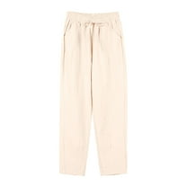 ZHENHONG Casual Pants for Women Women's Cotton Linen Straight Leg Pants Elastic Drawstring Casual Trousers With Pockets Summer Beach Pants