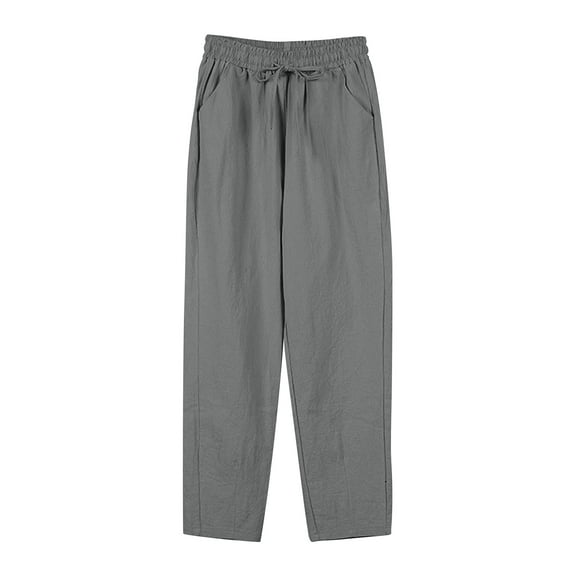 ZHENHONG Casual Pants for Women Women's Cotton Linen Straight Leg Pants Elastic Drawstring Casual Trousers With Pockets Summer Beach Pants
