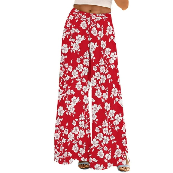 ZHENHONG Casual Pants for Women Womens Wide Leg Palazzo Pants Boho Floral 2025 Summer Beach Culottes Flowy Casual Trousers For Vacation