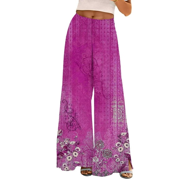 ZHENHONG Casual Pants for Women Womens Wide Leg Palazzo Pants Boho Floral 2025 Summer Beach Culottes Flowy Casual Trousers For Vacation
