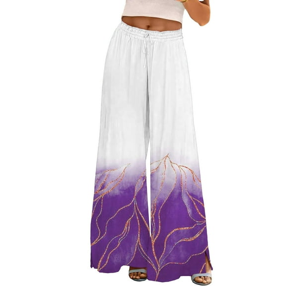 ZHENHONG Casual Pants for Women Womens Wide Leg Palazzo Pants Boho Floral 2025 Summer Beach Culottes Flowy Casual Trousers For Vacation