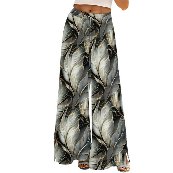 ZHENHONG Casual Pants for Women Womens Wide Leg Palazzo Pants Boho Floral 2025 Summer Beach Culottes Flowy Casual Trousers For Vacation