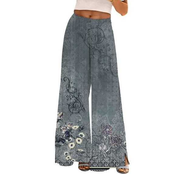 ZHENHONG Casual Pants for Women Womens Wide Leg Palazzo Pants Boho Floral 2025 Summer Beach Culottes Flowy Casual Trousers For Vacation