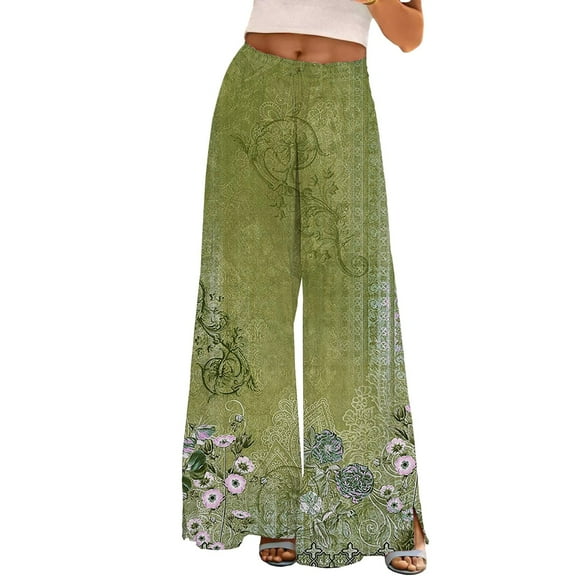 ZHENHONG Casual Pants for Women Womens Wide Leg Palazzo Pants Boho Floral 2025 Summer Beach Culottes Flowy Casual Trousers For Vacation
