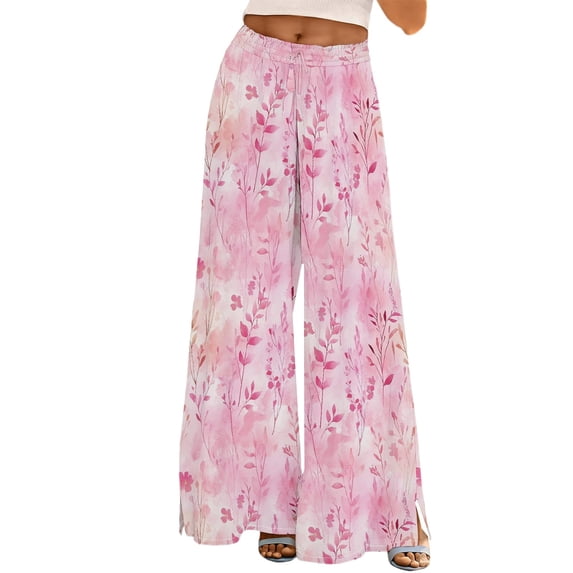 ZHENHONG Casual Pants for Women Womens Wide Leg Palazzo Pants Boho Floral 2025 Summer Beach Culottes Flowy Casual Trousers For Vacation
