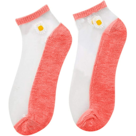 ZHENHONG Casual Socks for Women 5PC Women Casual Cute Little Daisy Mesh Splice Breathable Short Socks