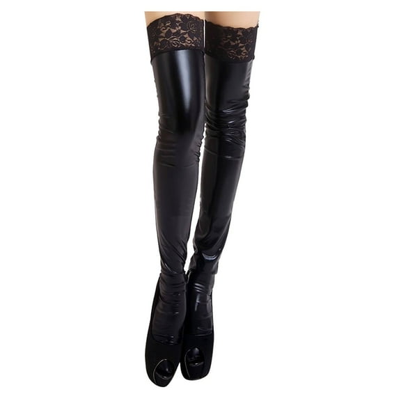 ZHENHONG Casual Socks for Women Women Sexy Patent leather Lace Stockings Shiny Shape Stockings