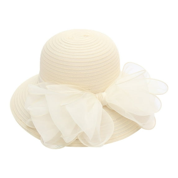 ZHENHONG Cloche Hats for Women Church Hat Wide Brim Summer Sun Hat For Party Wedding Casual Solid Color Headwear Beige
