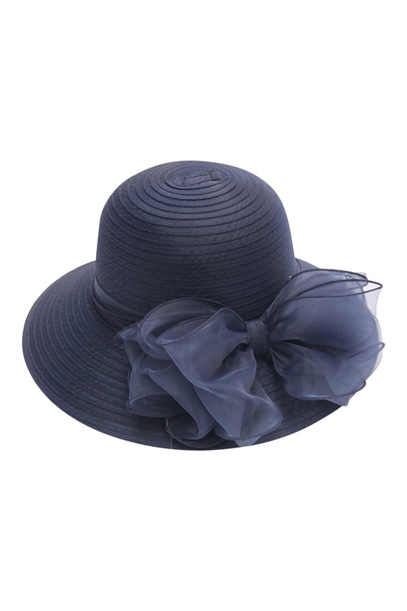 Cloche Hats for Women Church Hat Wide Brim Summer Sun Hat For Party Wedding Casual Solid Color Headwear Navy