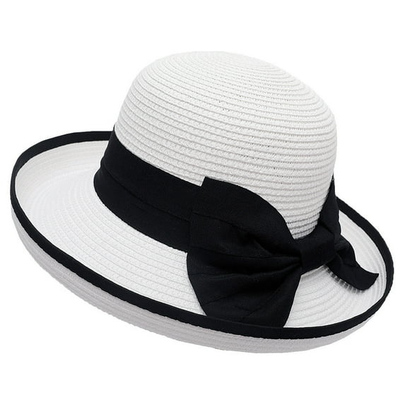ZHENHONG Cloche Hats for Women Outdoor Fashion Womens Girls Straw Beach Sun Summer Hat Casual Solid Color Headwear White