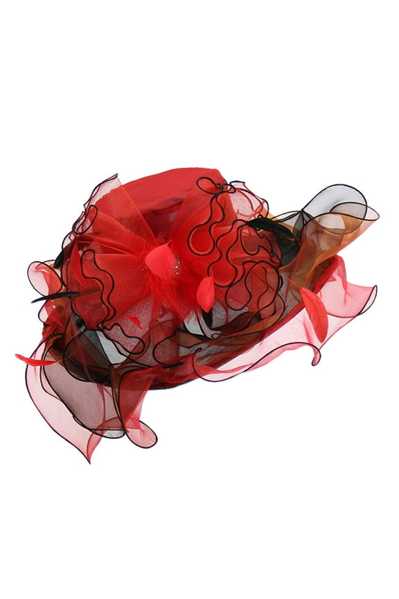 Cloche Hats for Women Summer Beach Sun Hat Elegant Church Tea Party Wedding Hat Casual Solid Headwear Red