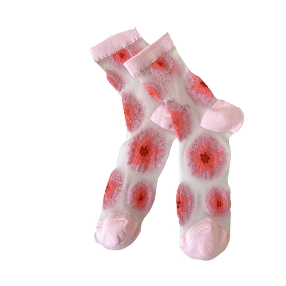 ZHENHONG Compression Socks for Women Lace Mesh Crew Socks Transparent See Through Dress Sock Thin Nylon Summer Sock Compression Socks
