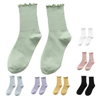 ZHENHONG Compression Socks for Women Ruffle Slouch Socks For Women Cute Cotton Crew Socks Frilly Knit Socks 7 Pairs Compression Socks